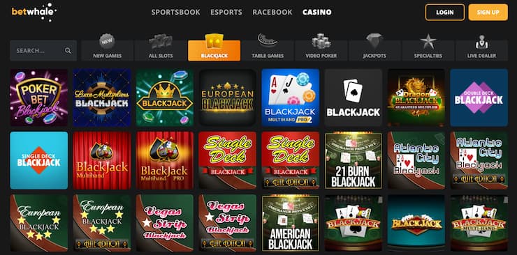 An image of the Blackjack selection at BetWhale, one of the best blackjack sites.